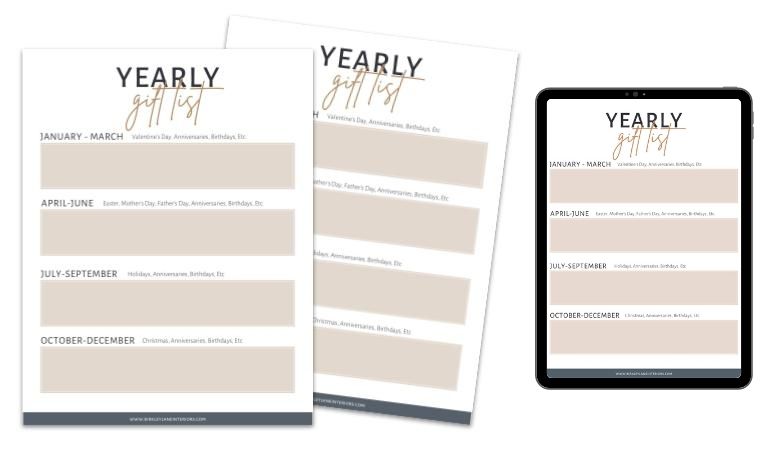 flat lay of gift planner templates